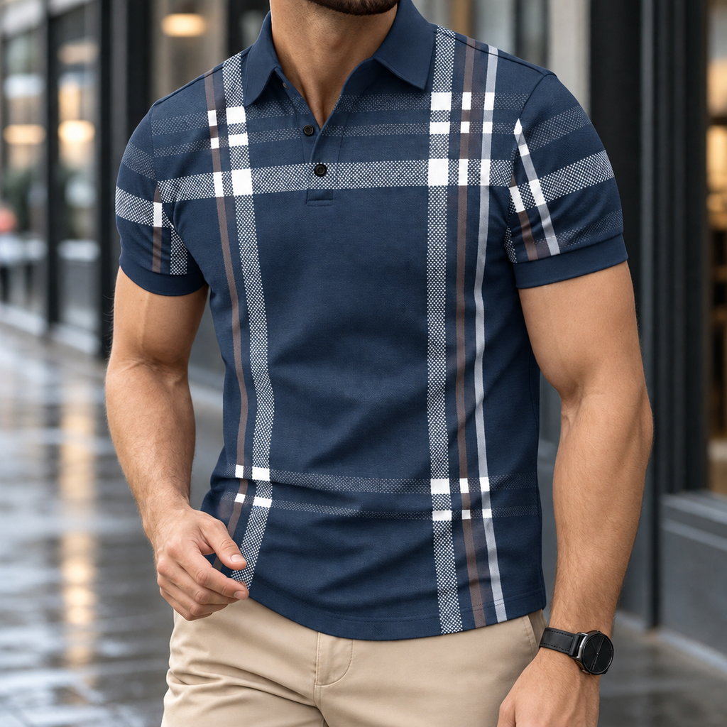 Andrew Plaid Polo - Navy