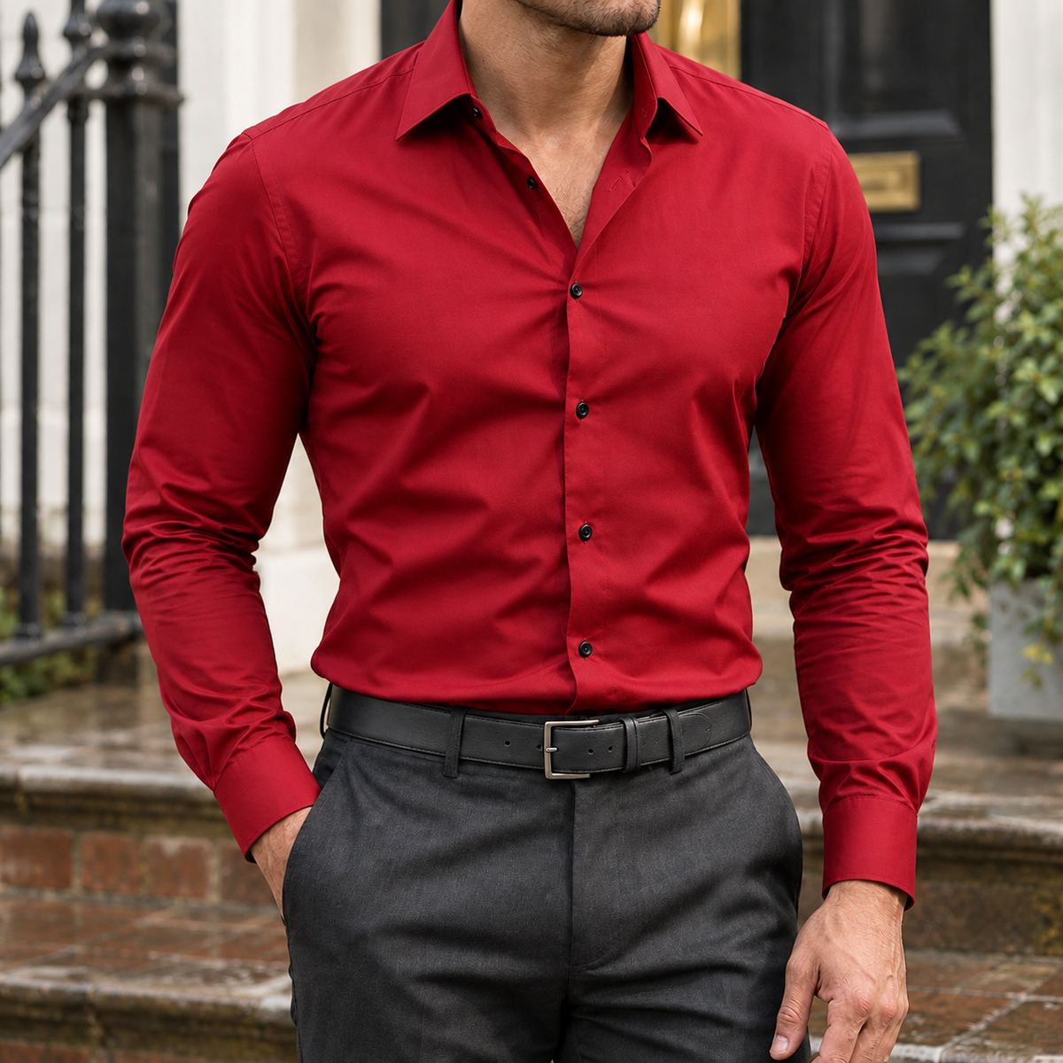 Claude Slim Fit Shirt - Red (As Pictured)
