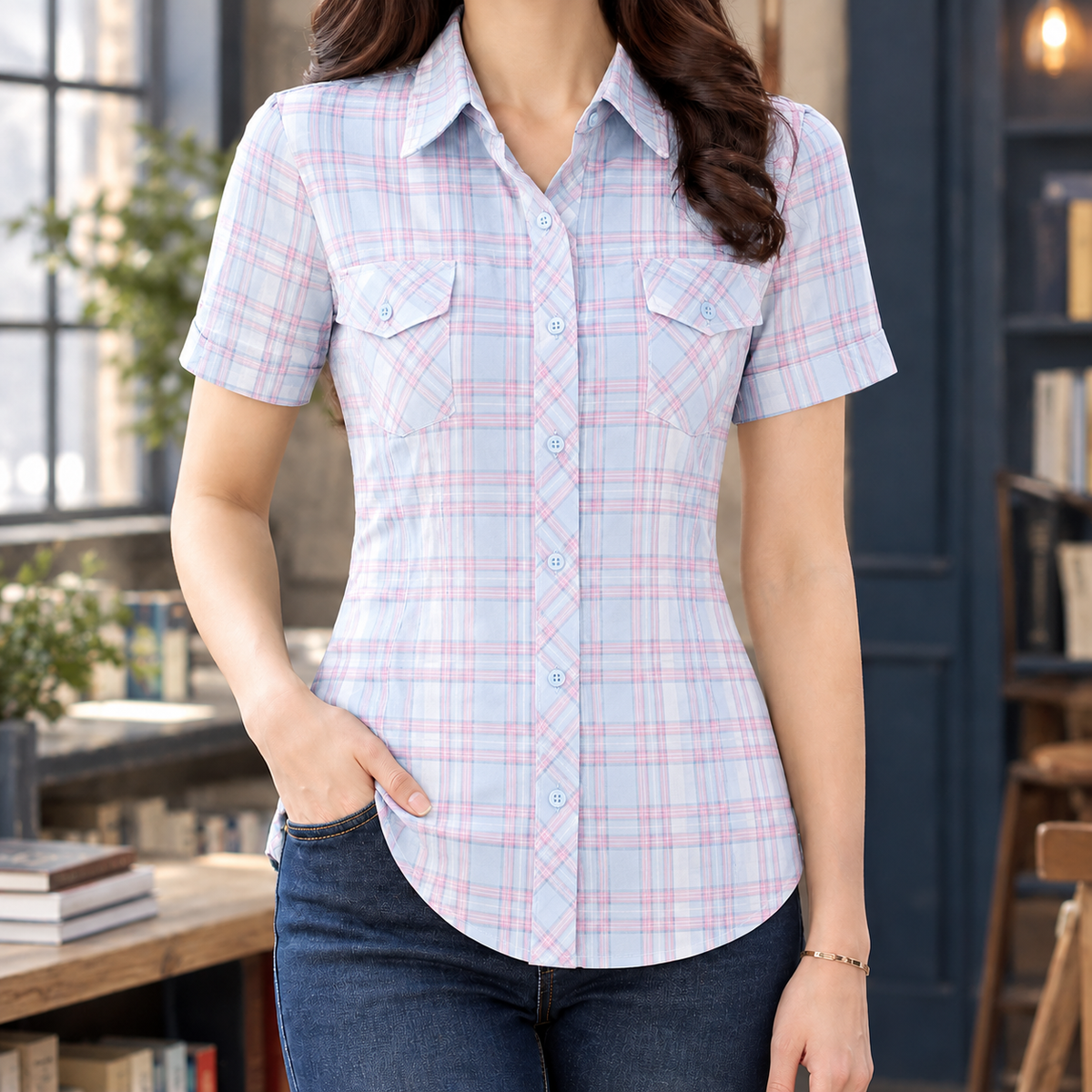 Emery Plaid Shirt - Pale Blue Plaid