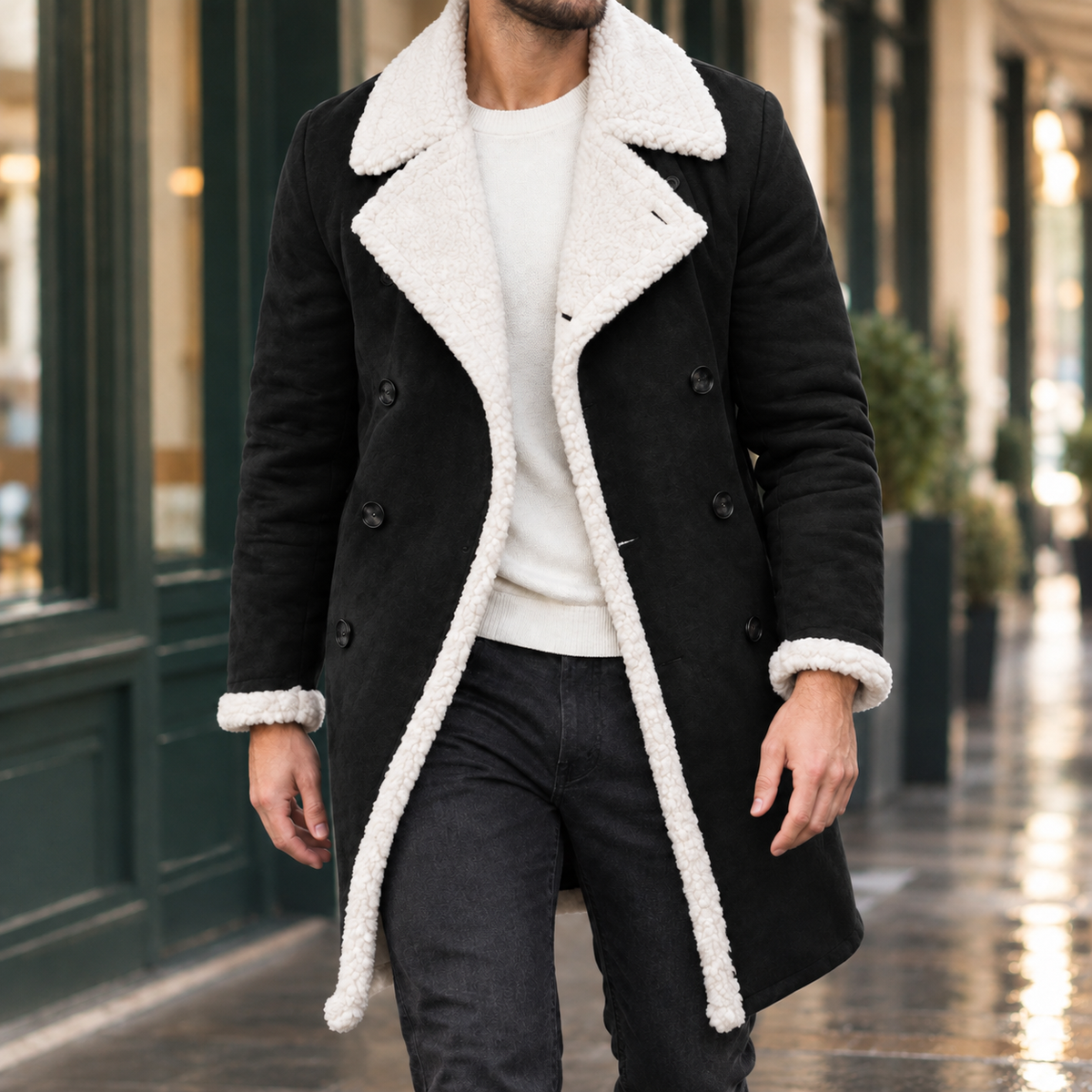 Wyatt Lapel Overcoat - Black
