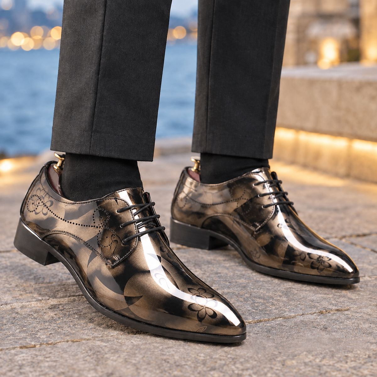 Saluzzo Floral Derby Shoes - Gold