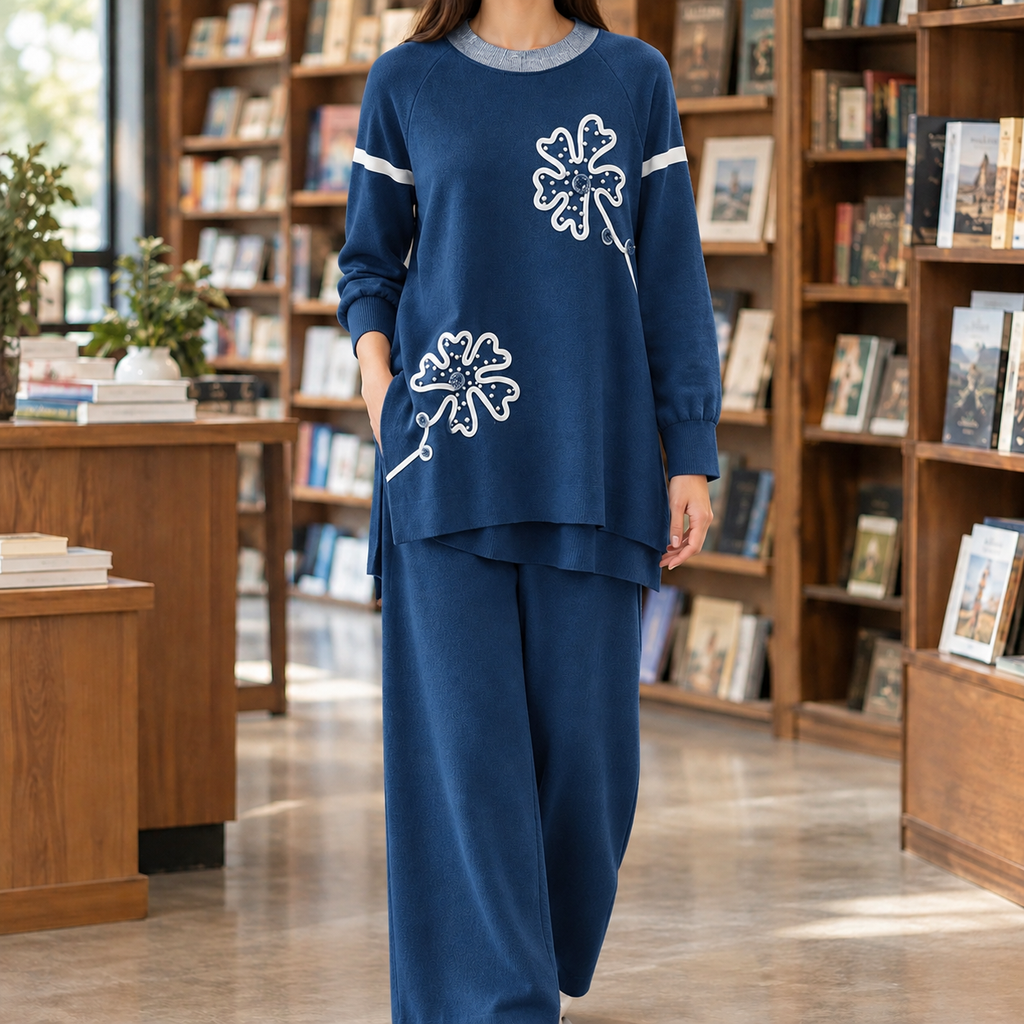 Perpetua Floral Knit Set - Blue