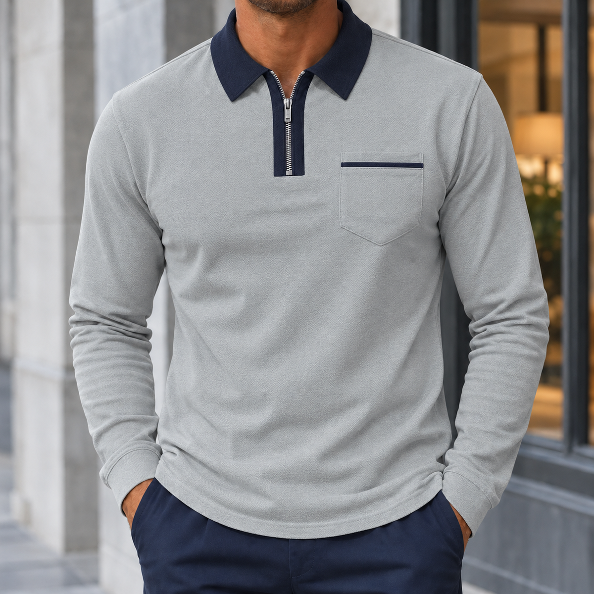 George Zip Polo - Gray