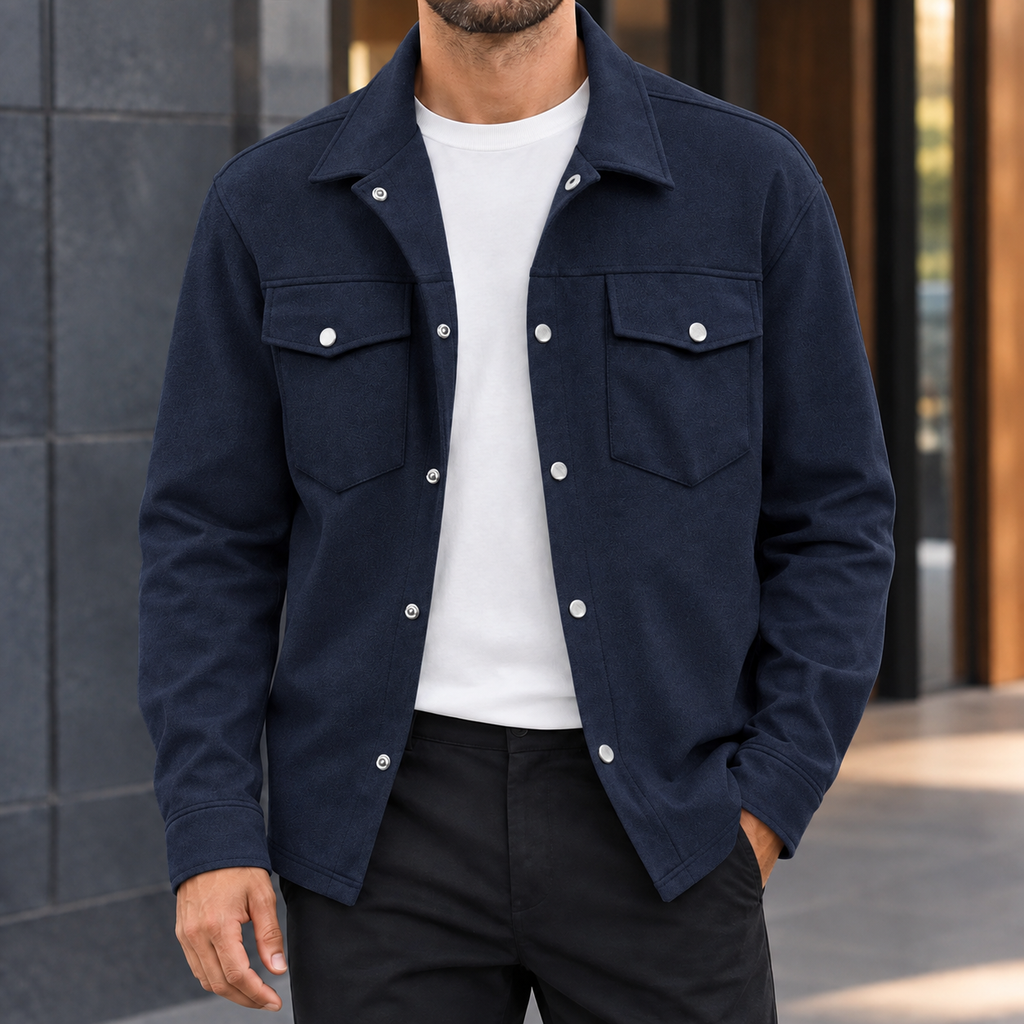 Knox Snap Front Jacket - Navy Blue
