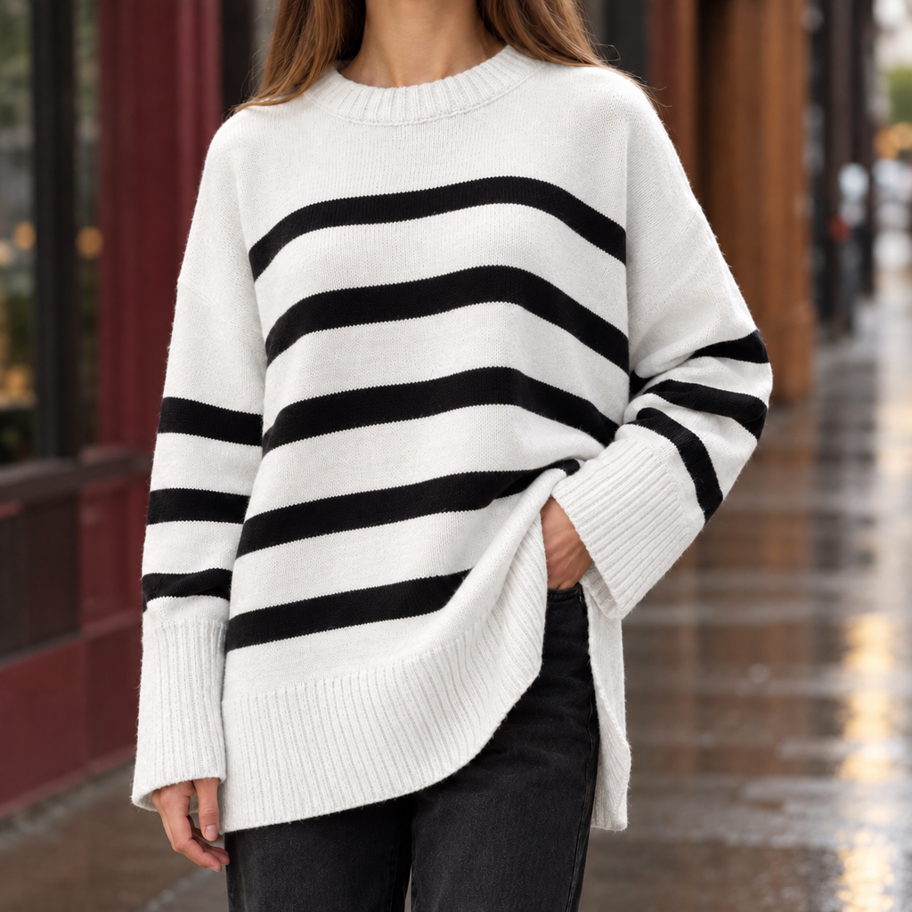 Valentina Striped Sweater - White