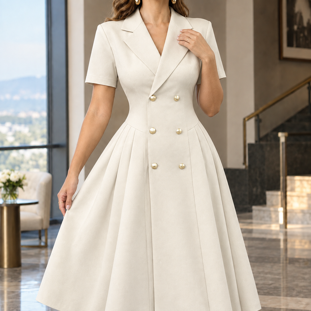 Serena Pleated Blazer Dress - Cream