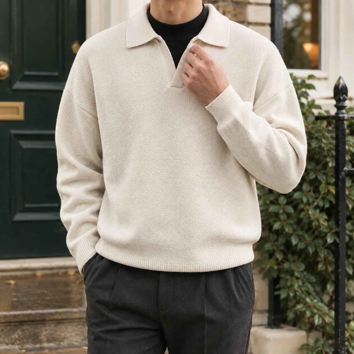 Pascal Open Collar Sweater - Cream