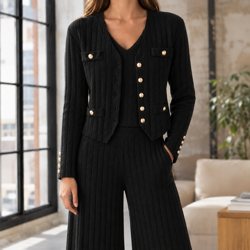 Kelsey Ribbed Knit Set - Black
