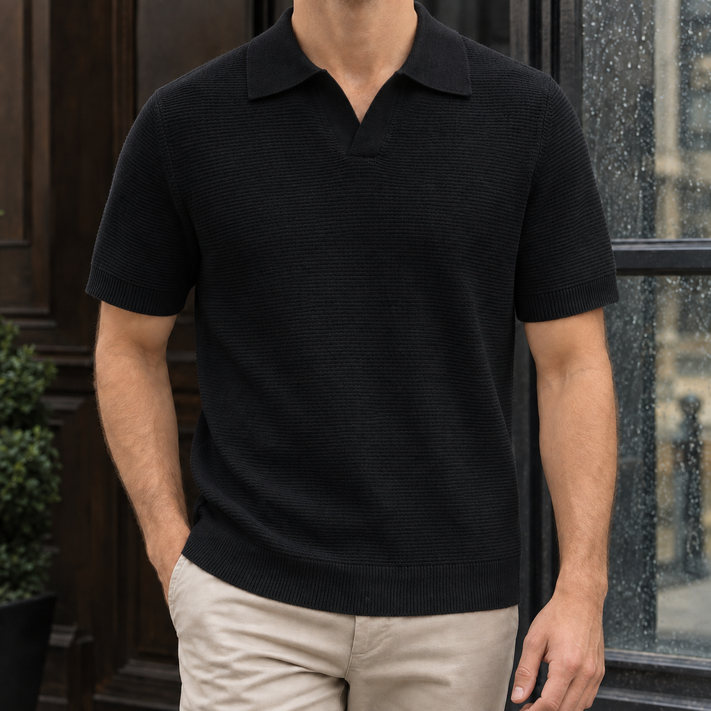 Nathan Open Collar Polo - Black