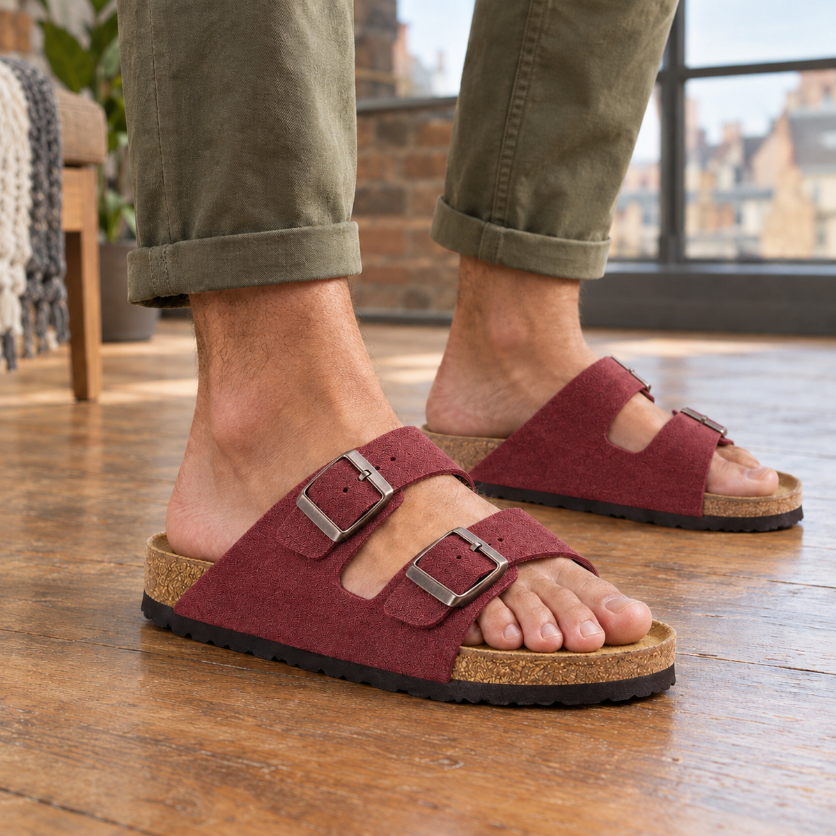 Toscano Buckle Sandals - Brick Red (bright)