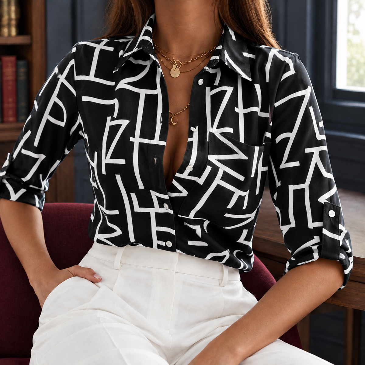 Halcyon Printed Blouse - Black 3