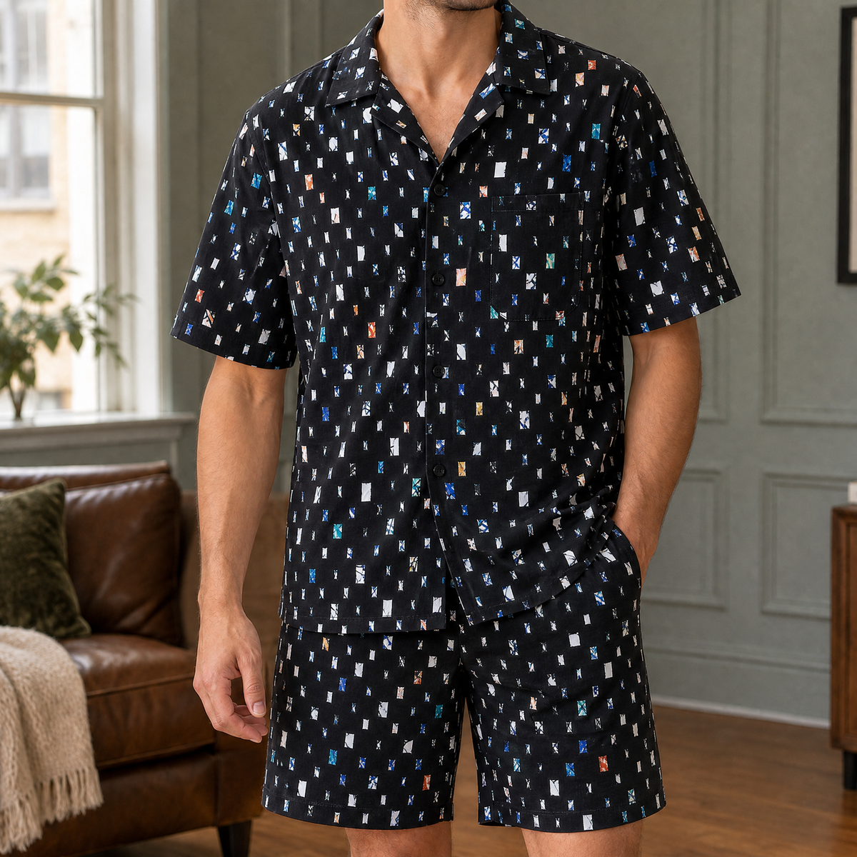 Merrick Geometric Shirt Set - Black