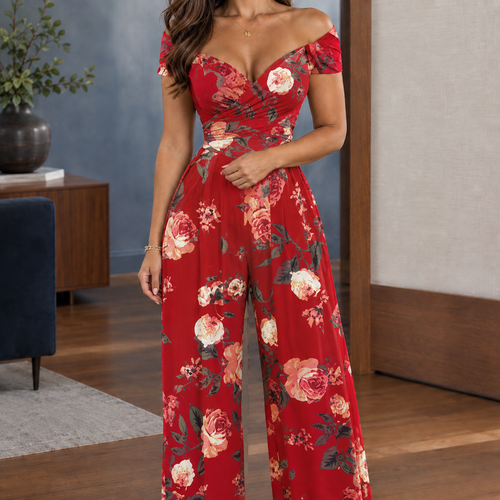 Ursuline Wide Leg Jumpsuit - Red Floral