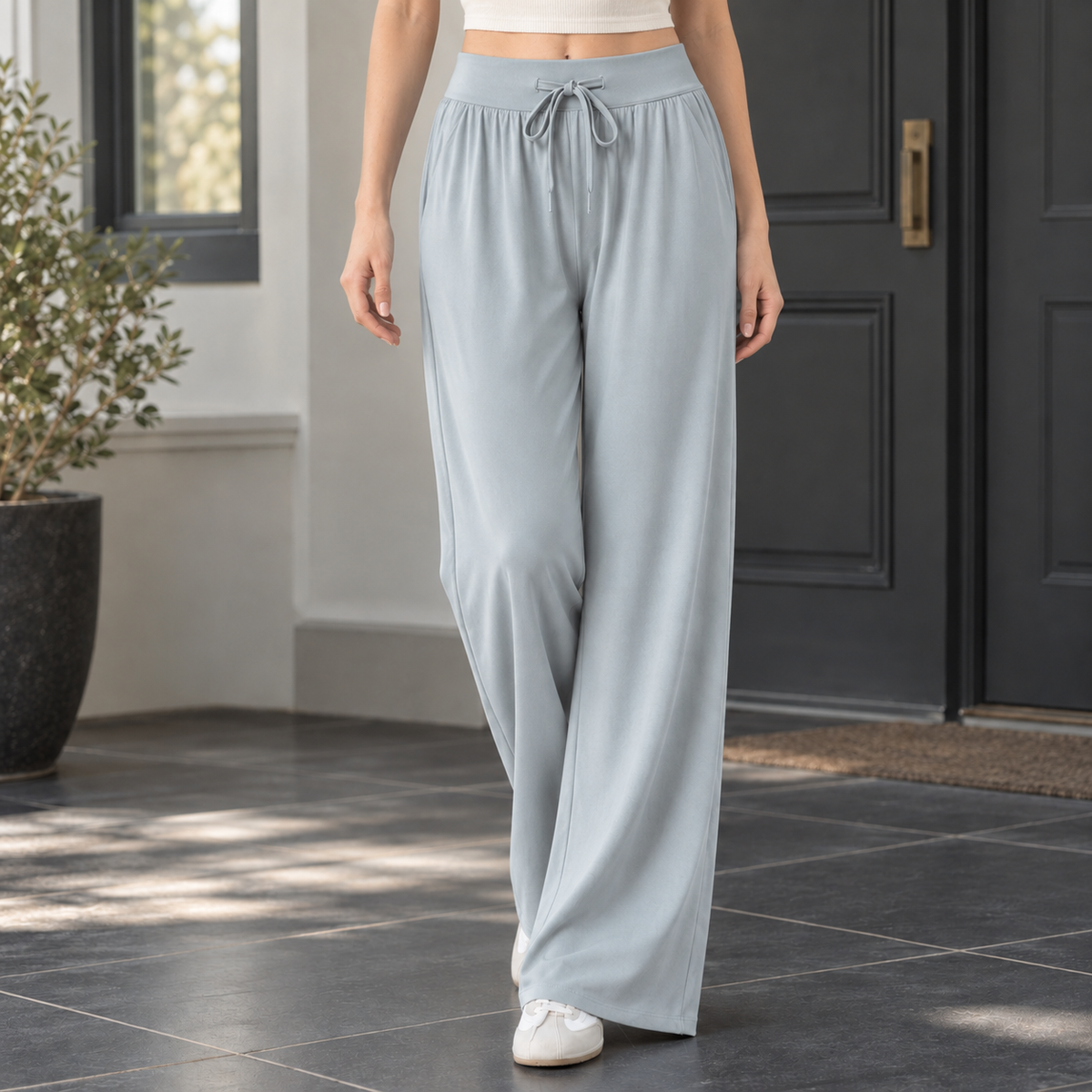 Hildegarde Wide Leg Pants - Blue Gray
