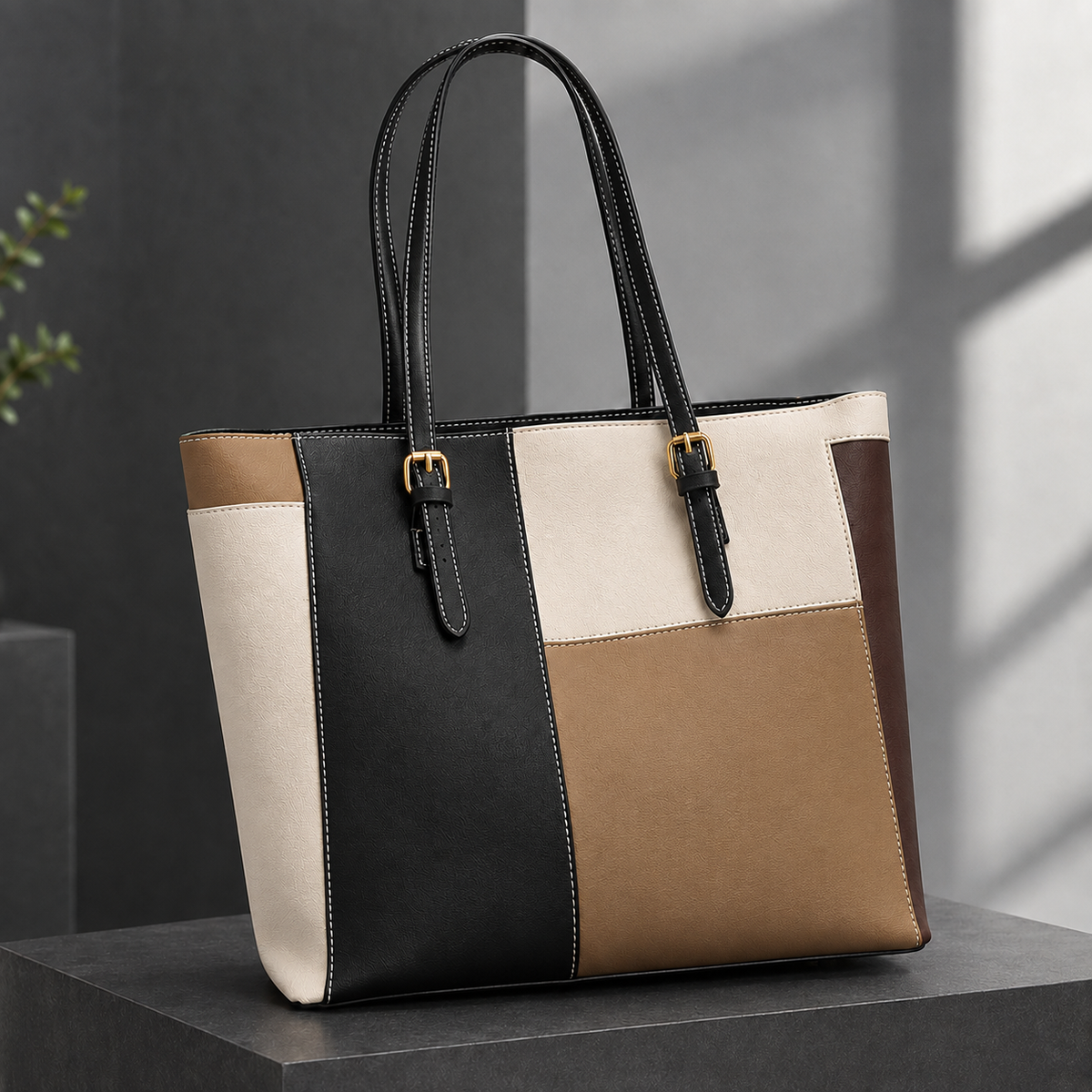 Ravenna Colorblock Tote - Brown