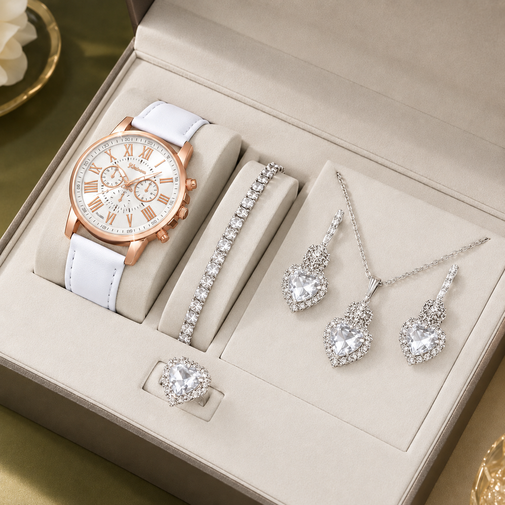 Fairbourne Heart Watch Set - White