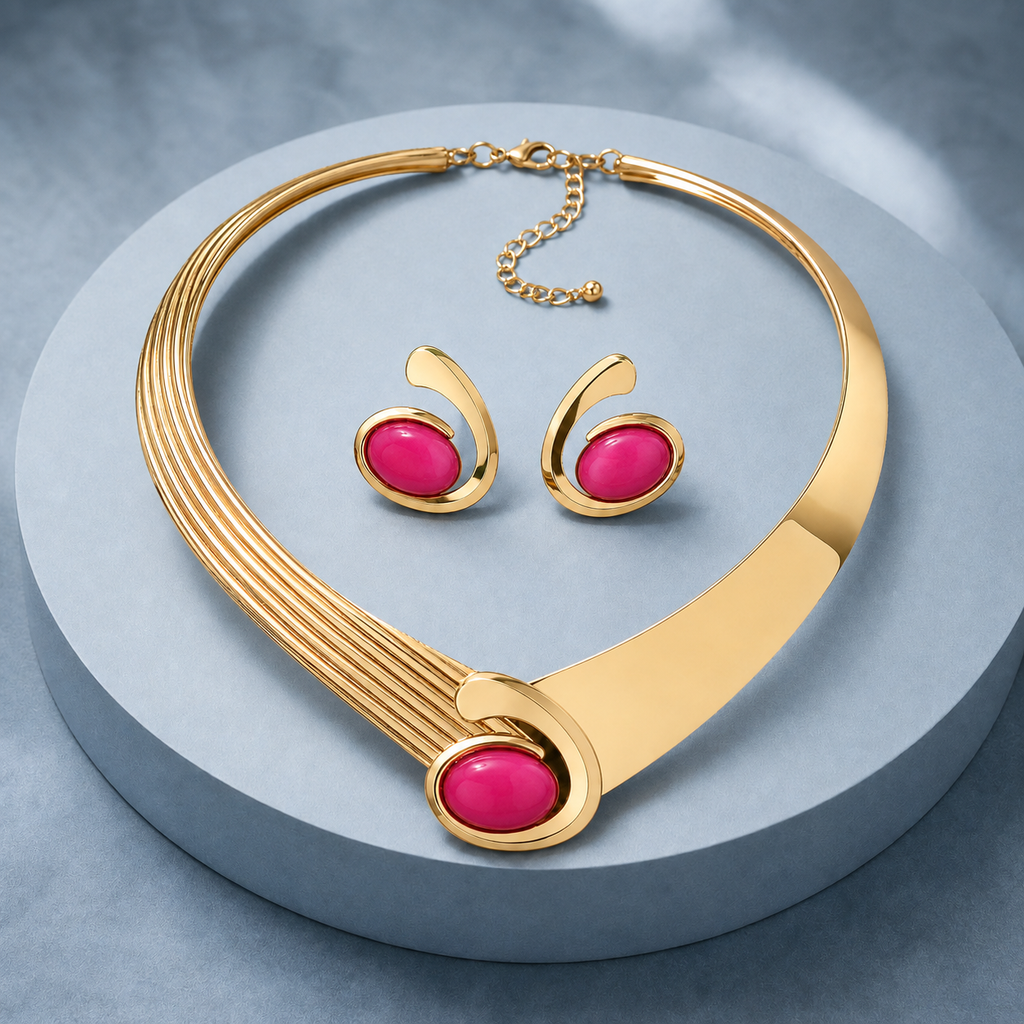 Calvino Geometric Jewelry Set - Pink