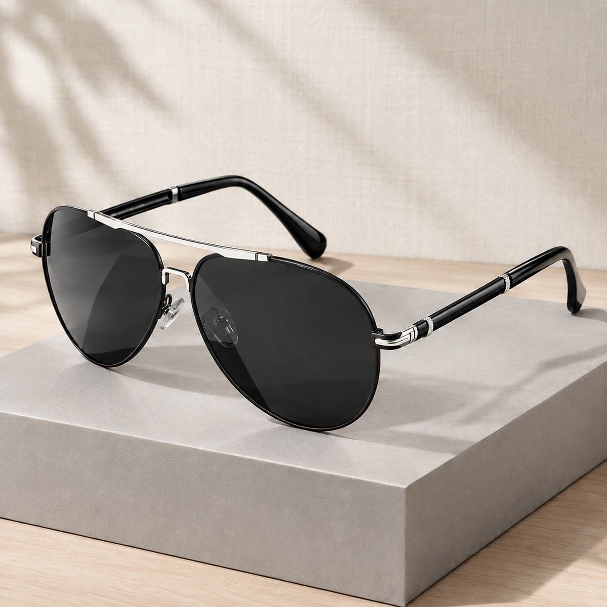 Bolzano Aviator Sunglasses - Black (Silver Accents)