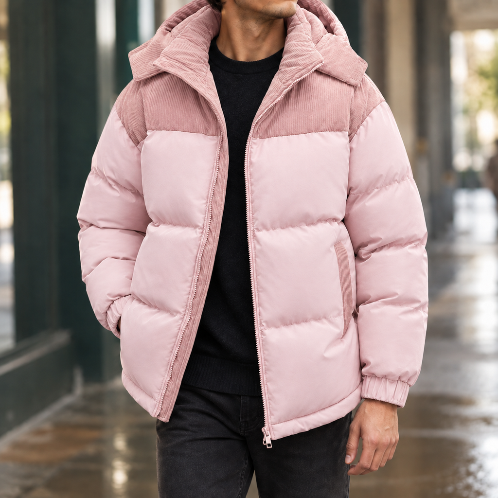 Conrad Panelled Puffer Jacket - Pink