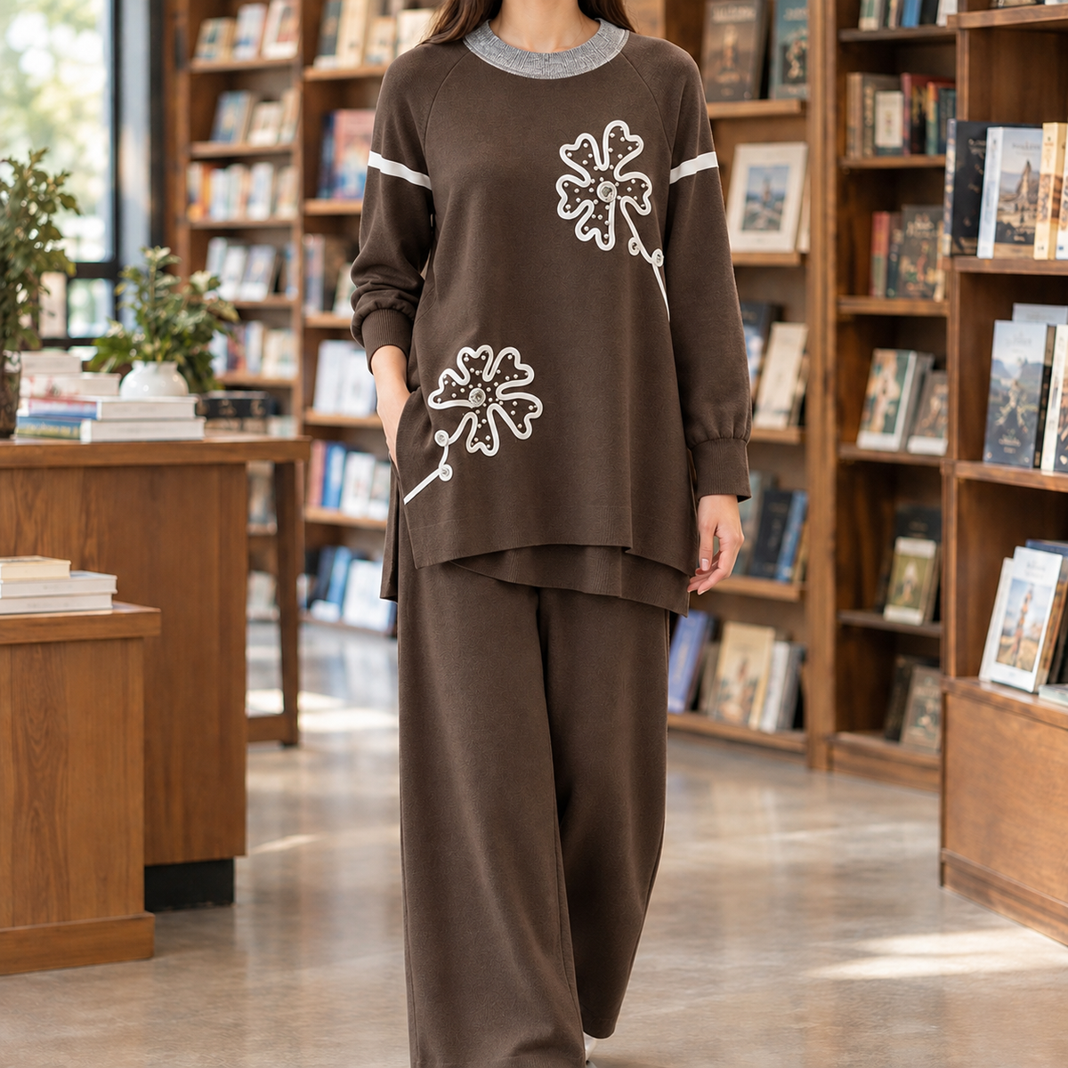 Perpetua Floral Knit Set - Brown