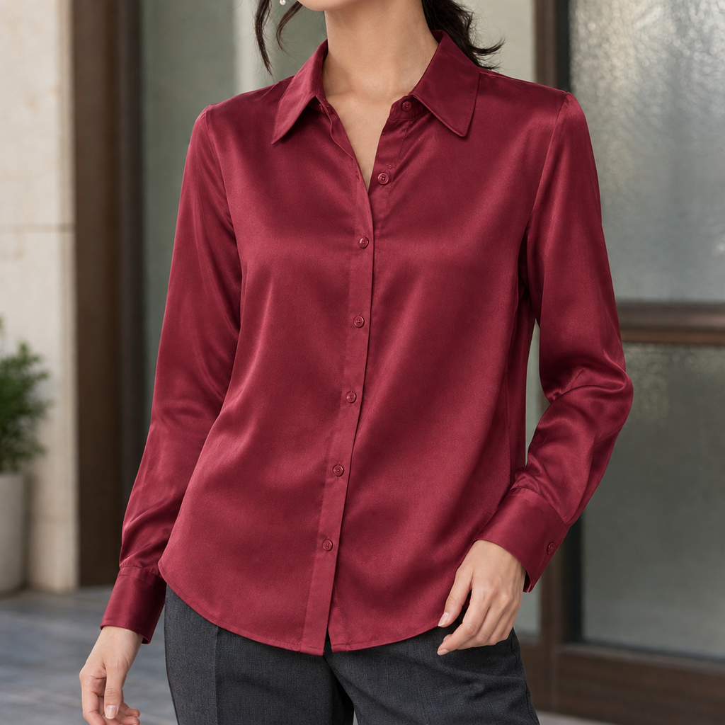 Pomeline Silk Blouse - Burgundy