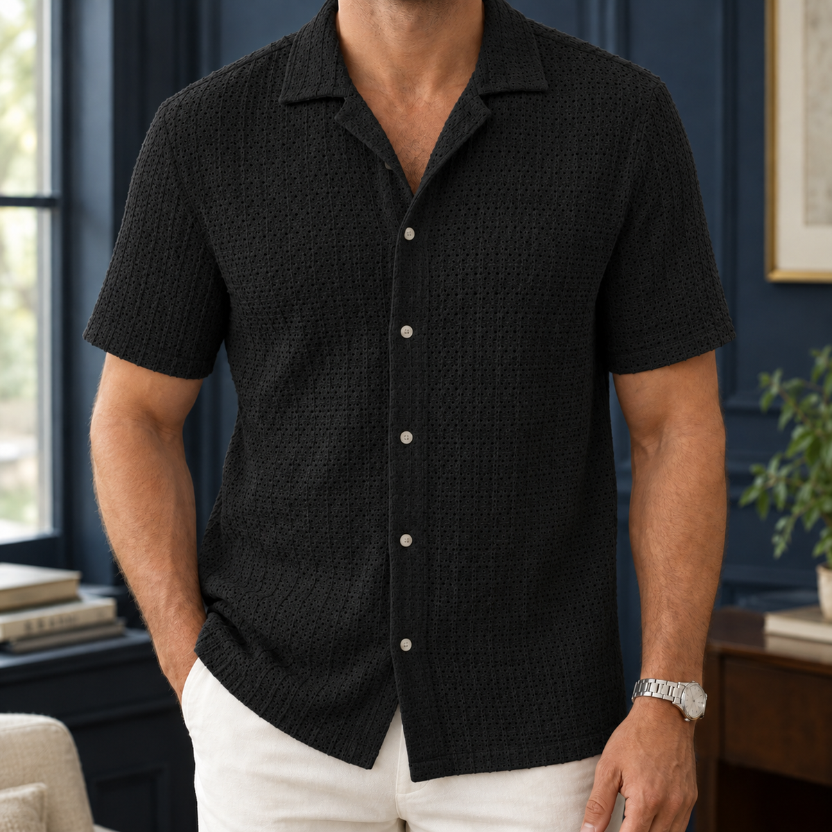 Axel Openwork Overshirt - Black