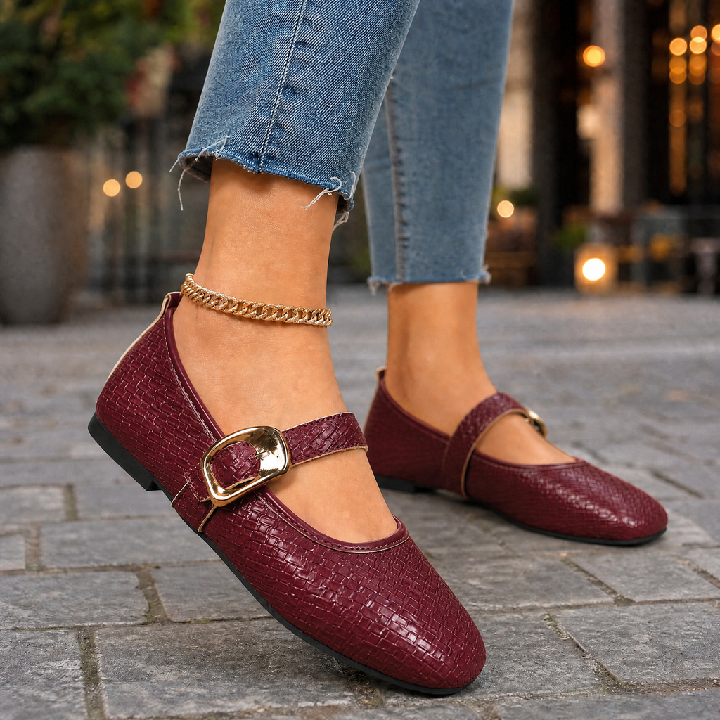 Lecco Woven Mary Janes - Burgundy