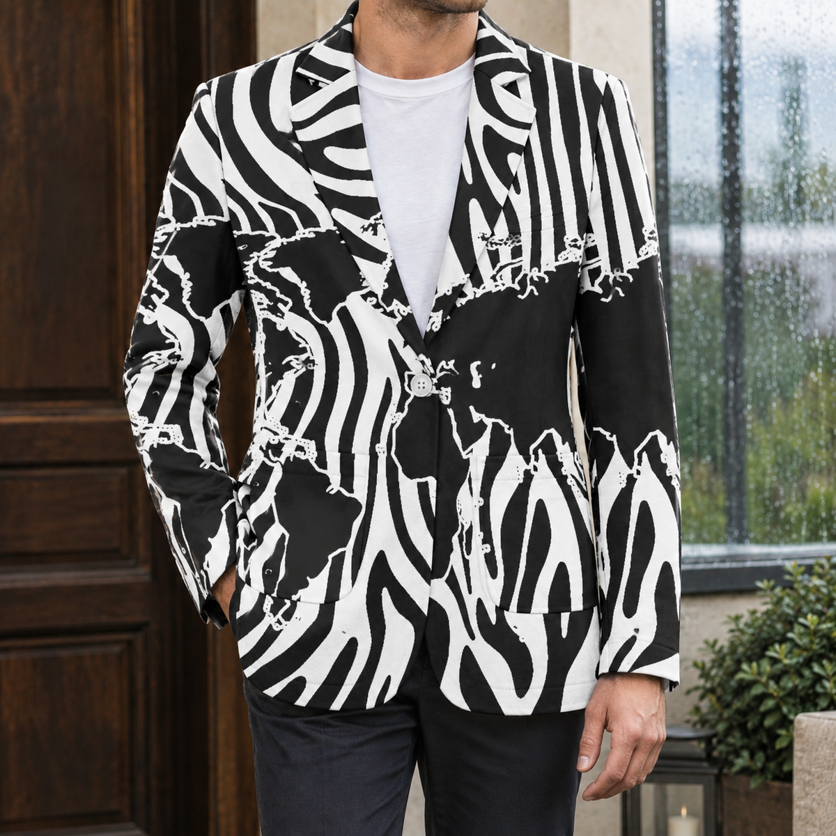 Augustus Notch Lapel Blazer - Black White