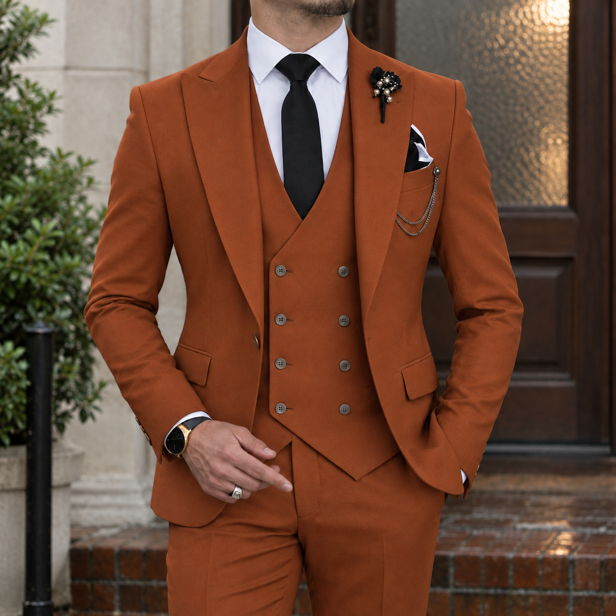 Leopold Slim Fit Suit - Rust Brown