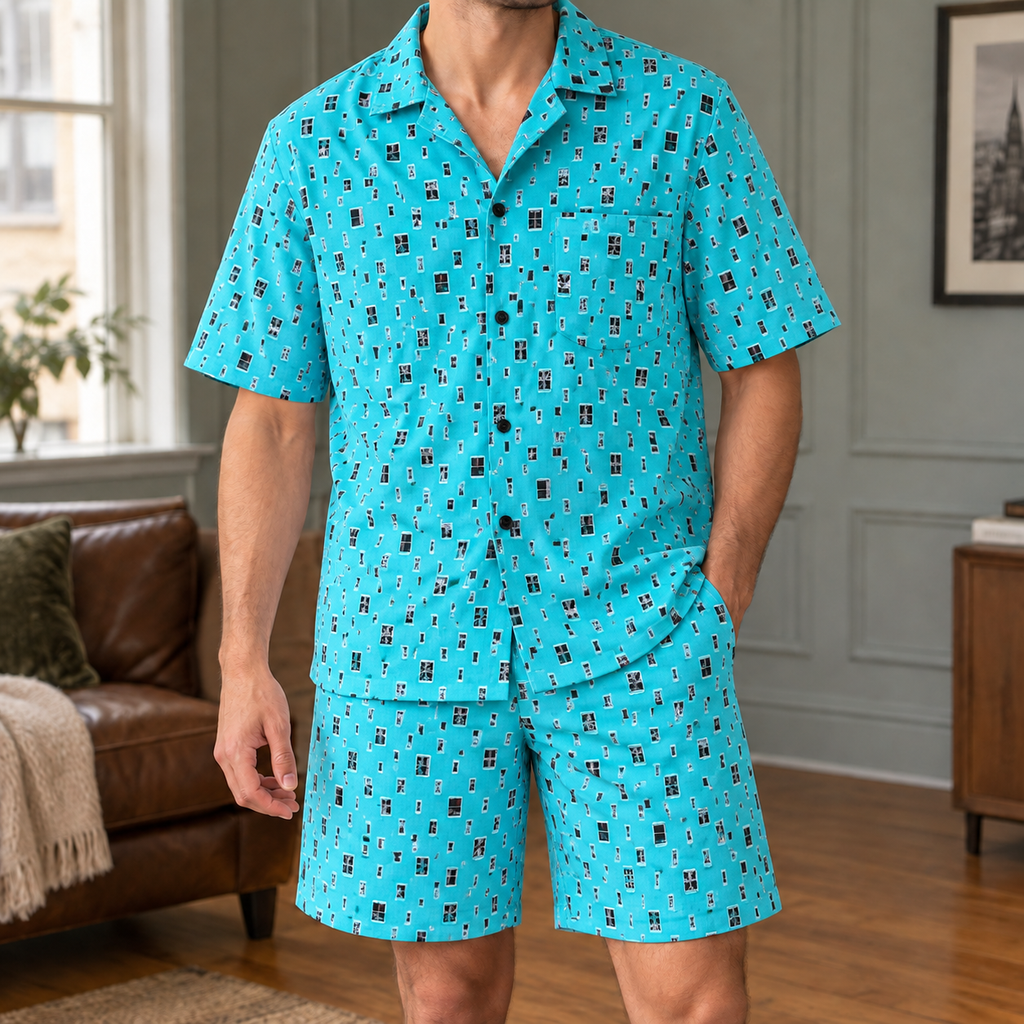 Merrick Geometric Shirt Set - Turquoise