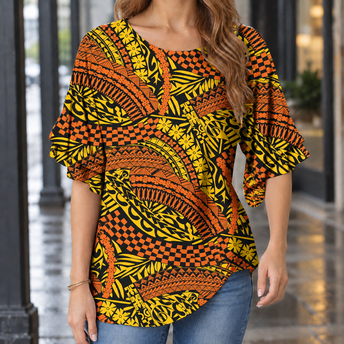 Cordelia Ruffle Sleeve Blouse - Yellow And Black