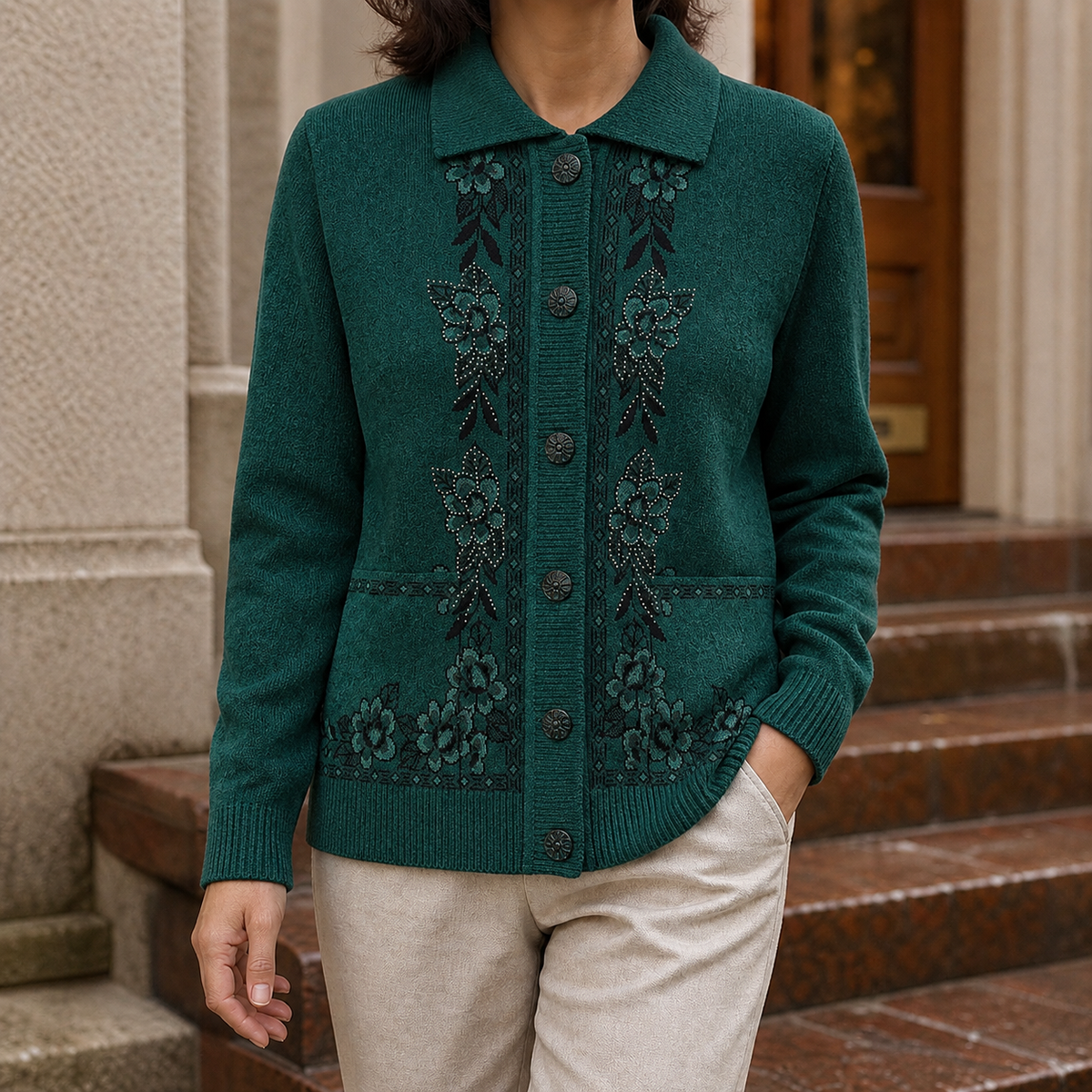 Elena Floral Cardigan - Dark Green