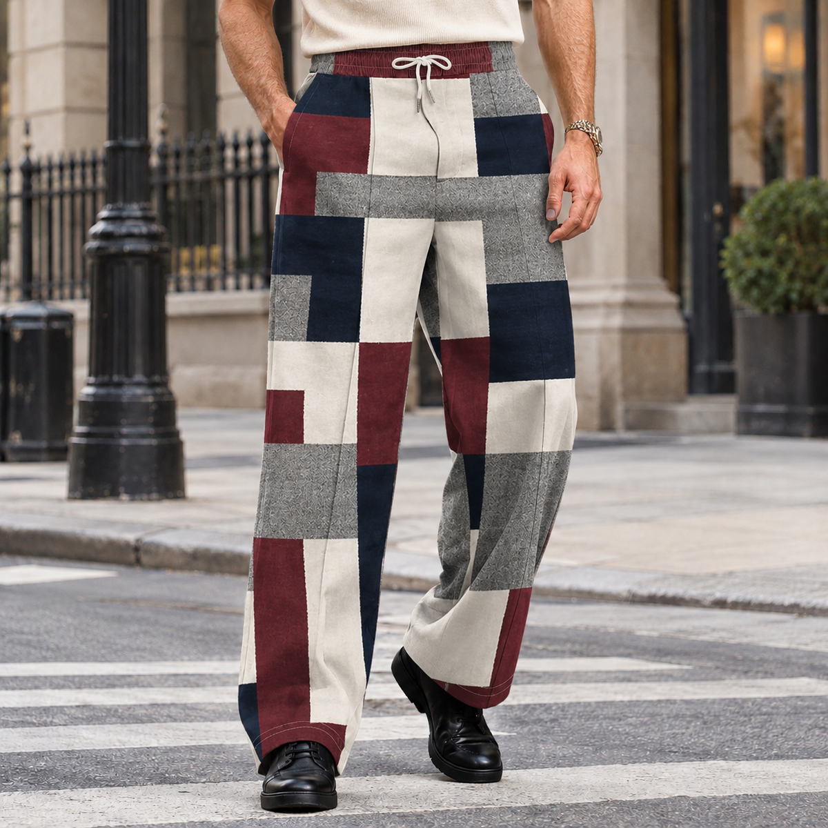 Finley Relaxed Pants - Burgundy Patchwork