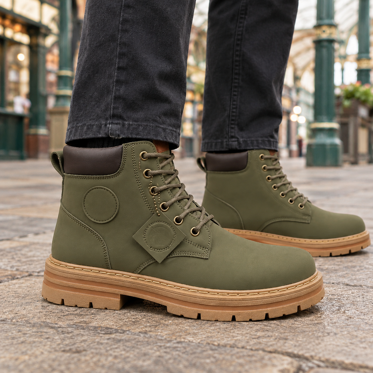 Borghese Lace-Up Boots - Olive Green