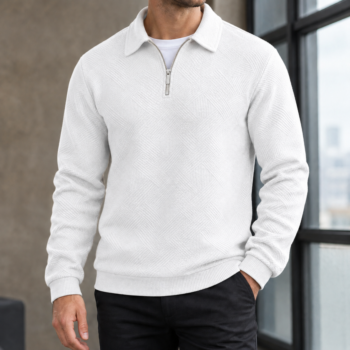 Valentin Quarter Zip Sweater - White