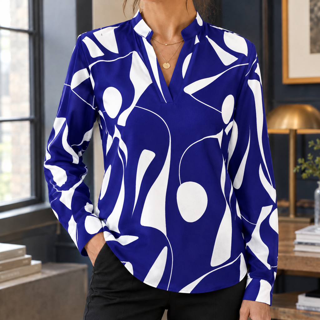 Dorothea Split Neck Blouse - Blue