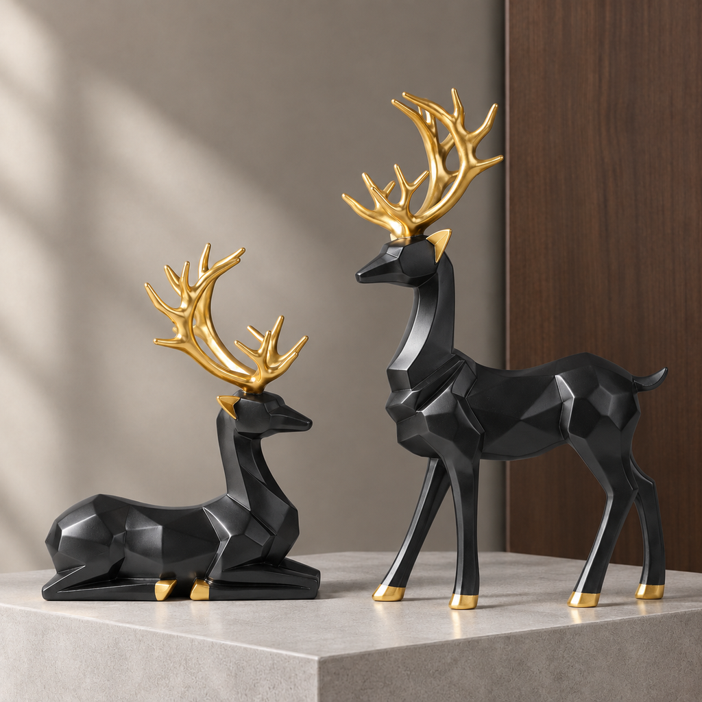 Aurelien Geometric Deer Statues - Black (standard)