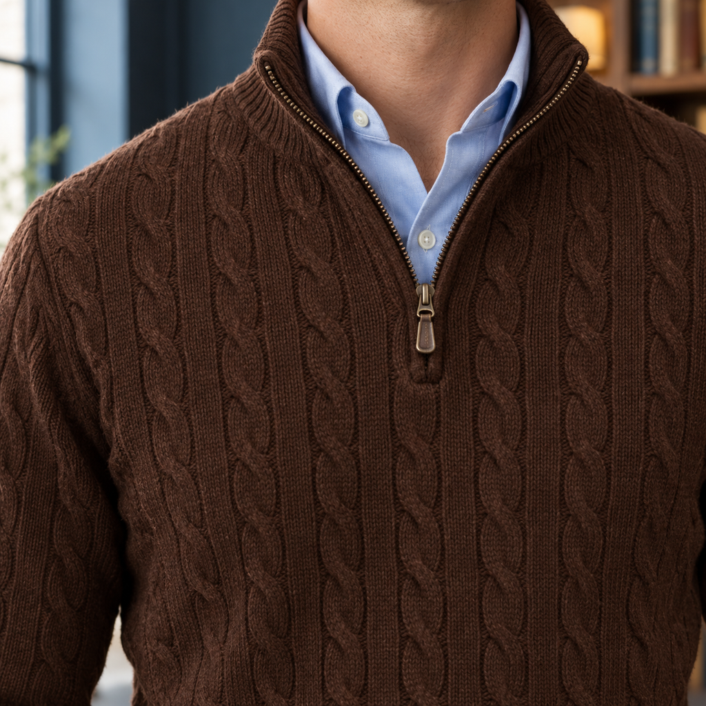 Emilio Quarter Zip Sweater - Reverse or Side Angle