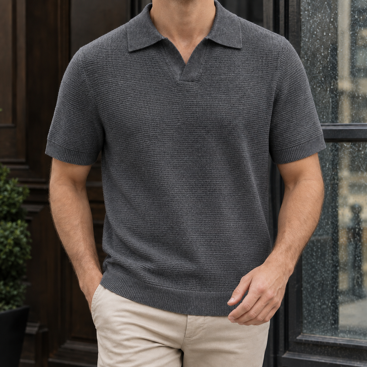 Nathan Open Collar Polo - Gray