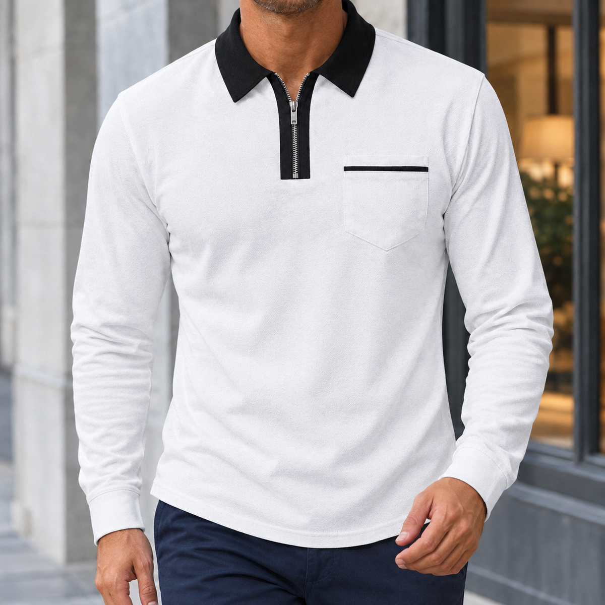 George Zip Polo - White
