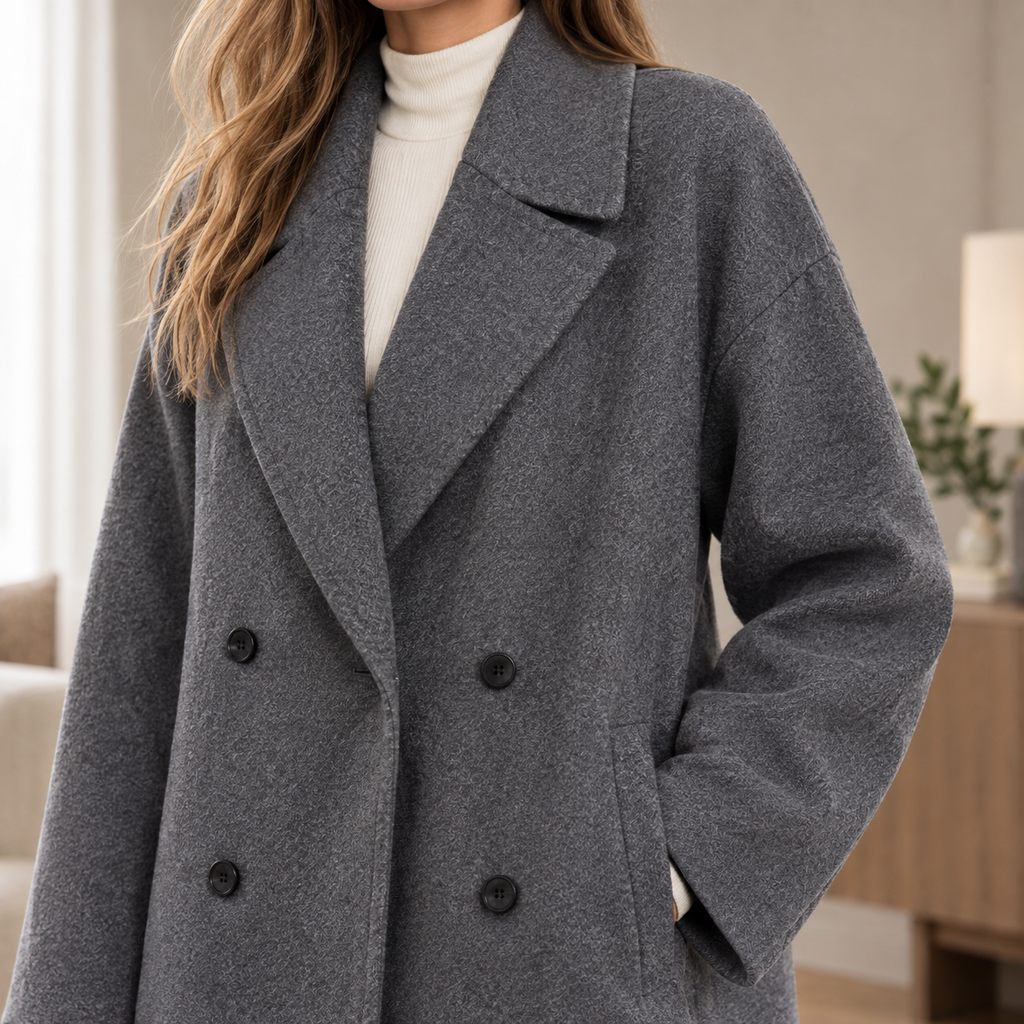 Yara Double-Breasted Overcoat - Reverse or Side Angle
