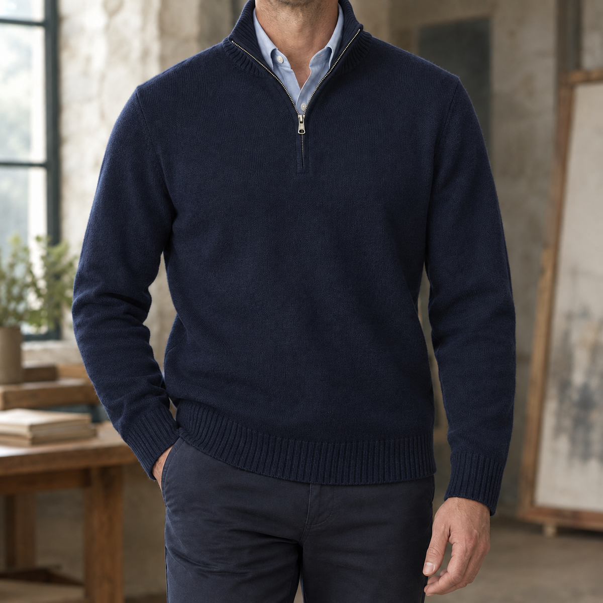 Lucian Half Zip Sweater - Navy