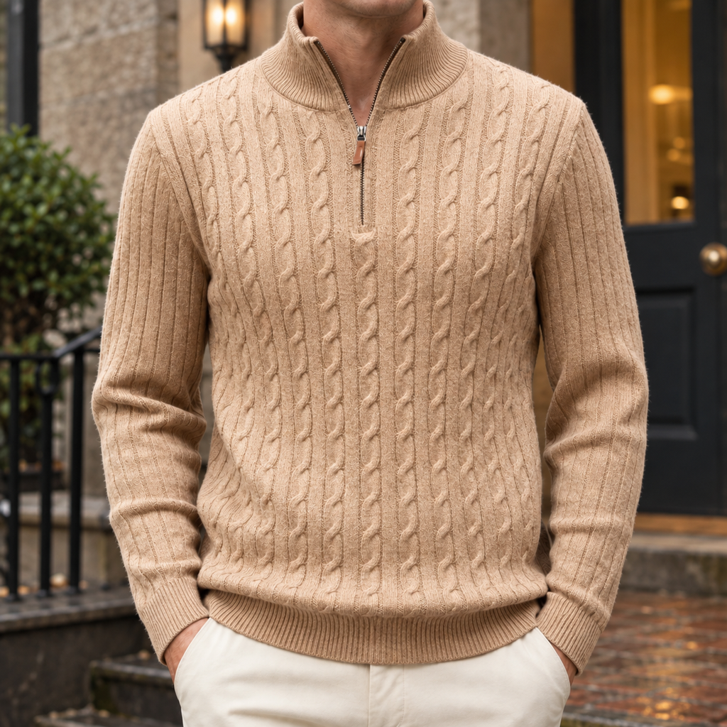 Laurent Cable Knit Sweater - Tan