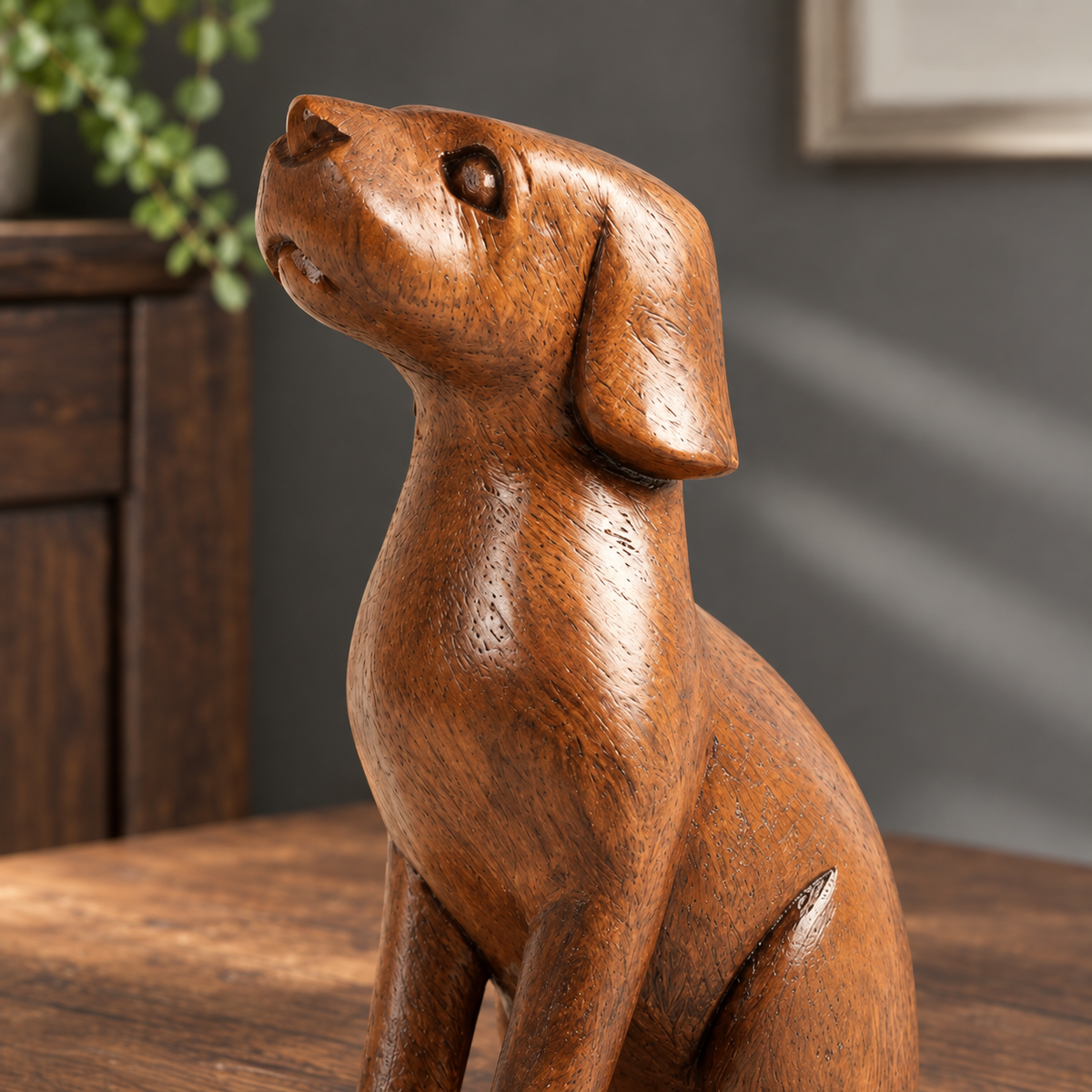 Alastair Wooden Dog Sculpture - Reverse or Side Angle