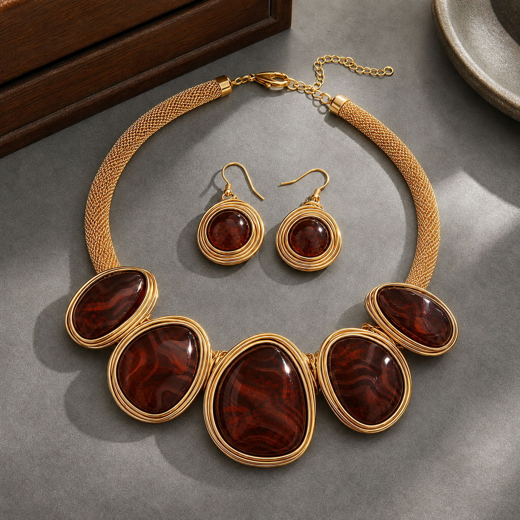 Fabiani Statement Jewelry Set - Brown