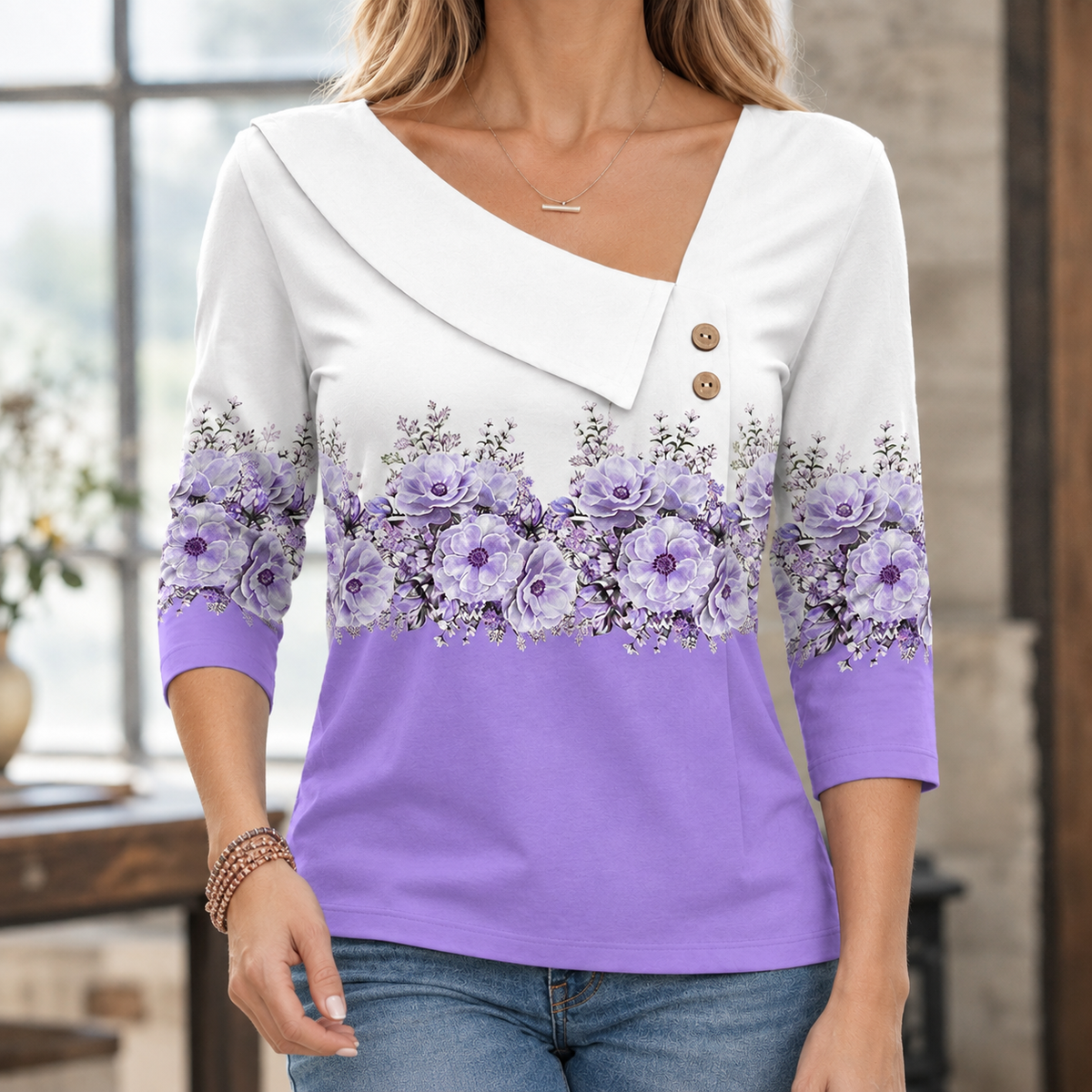 Gillian Asymmetric Collar Top - Purple