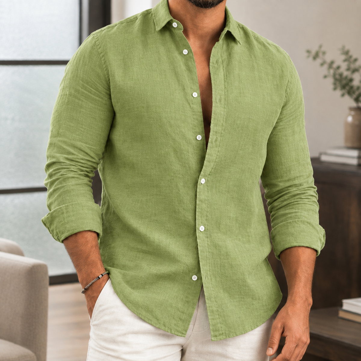 Tyler Button Shirt - Olive Green