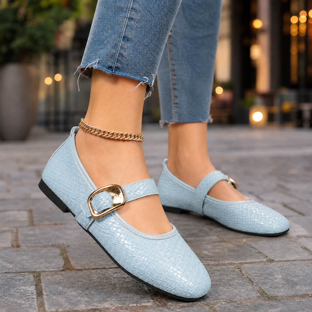 Lecco Woven Mary Janes - Light Blue