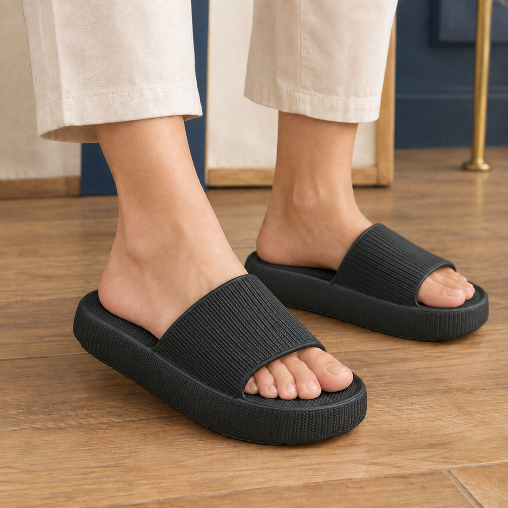 Modena Ribbed Platform Slides - Black
