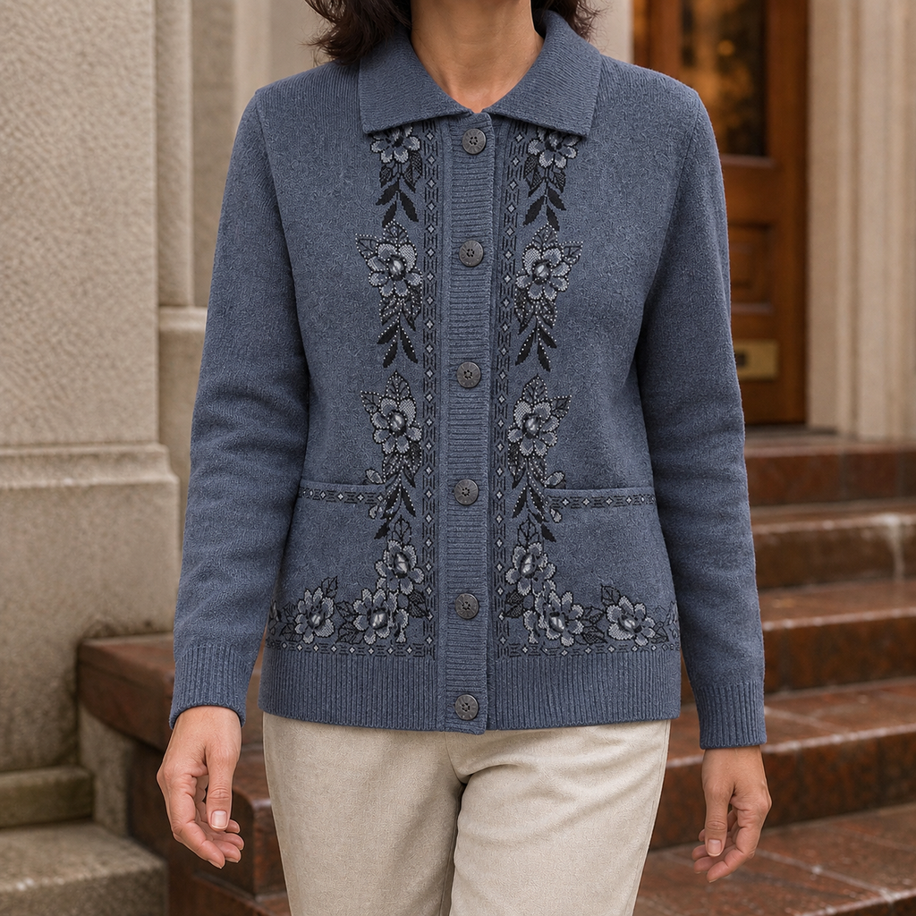 Elena Floral Cardigan - Slate Gray
